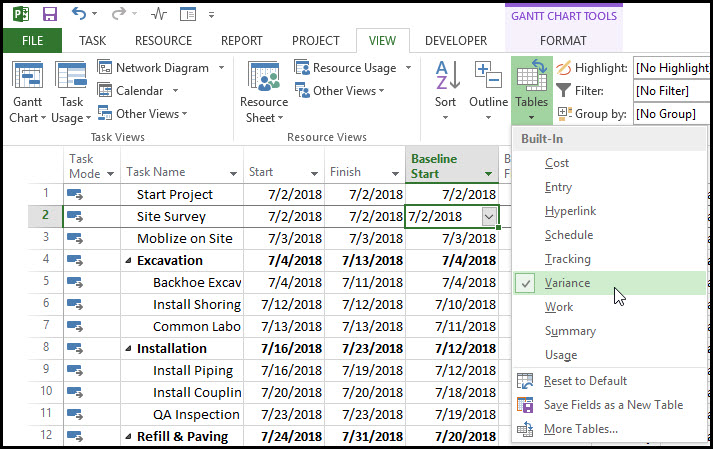 Monitoring Schedule Slippage in Microsoft Project Fig 6