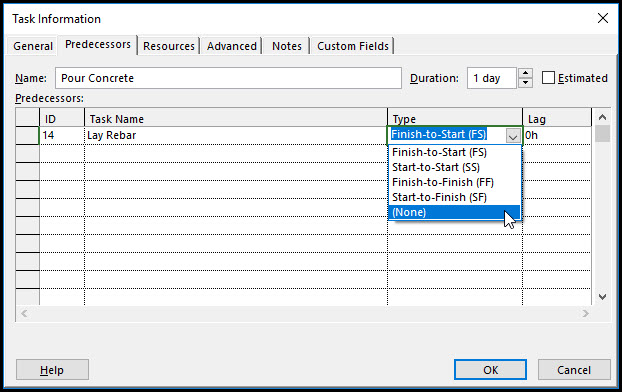 Deleting Tasks in Microsoft Project and How to Delete a Relationship Fig 1