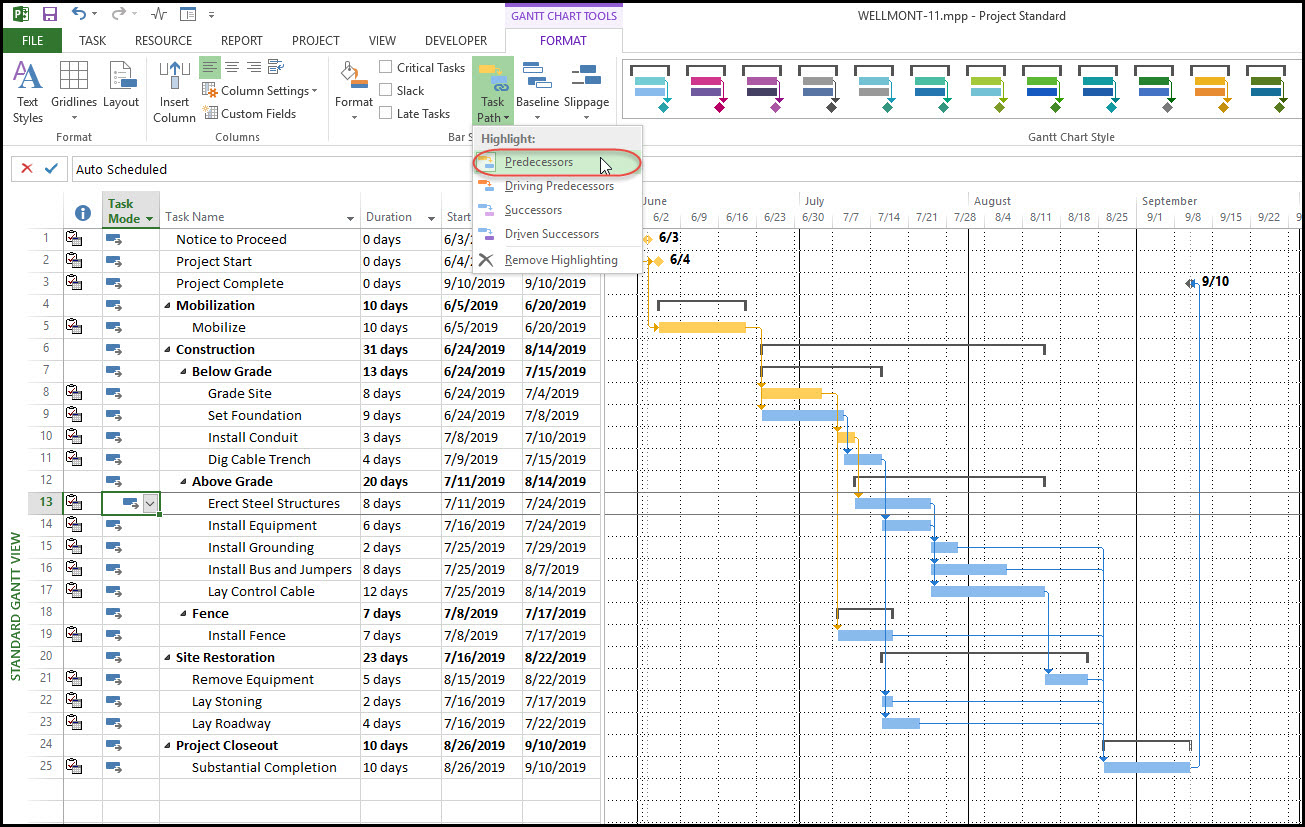 Displaying The Task Path In Microsoft Project Fig 3