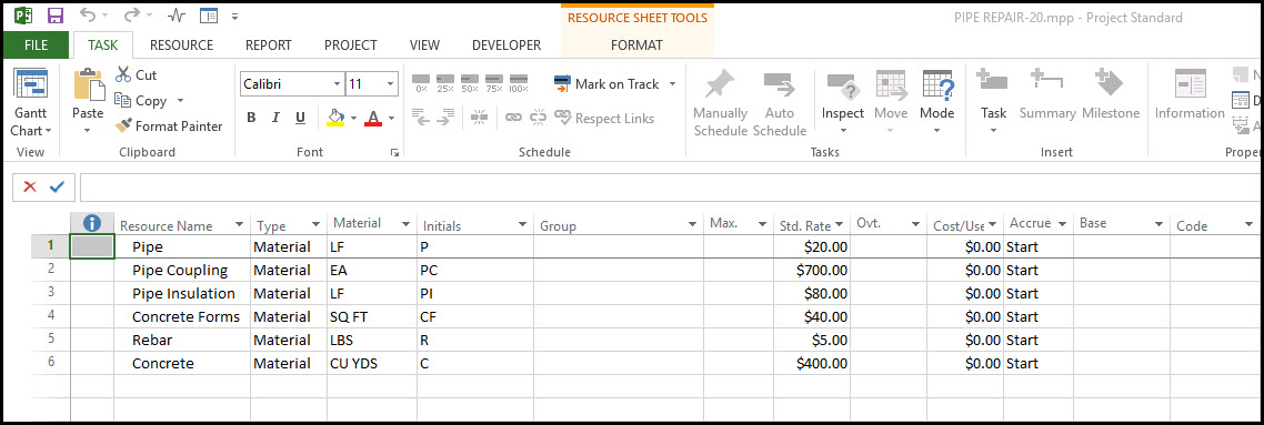 How to Define Material Resources In Microsoft Project Fig 5