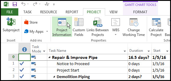 Project Information Button