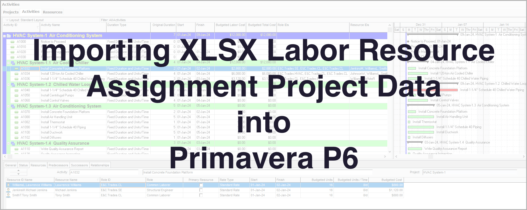 Importing XLSX Labor Resource Assignment Project Data into Primavera P6