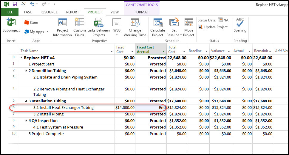 Fixed Cost Accrual in Microsoft Project