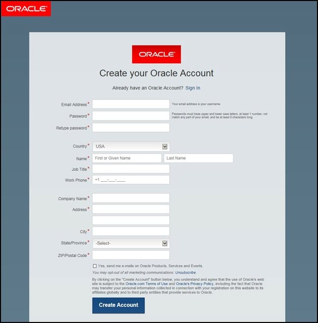 Create your Oracle Account