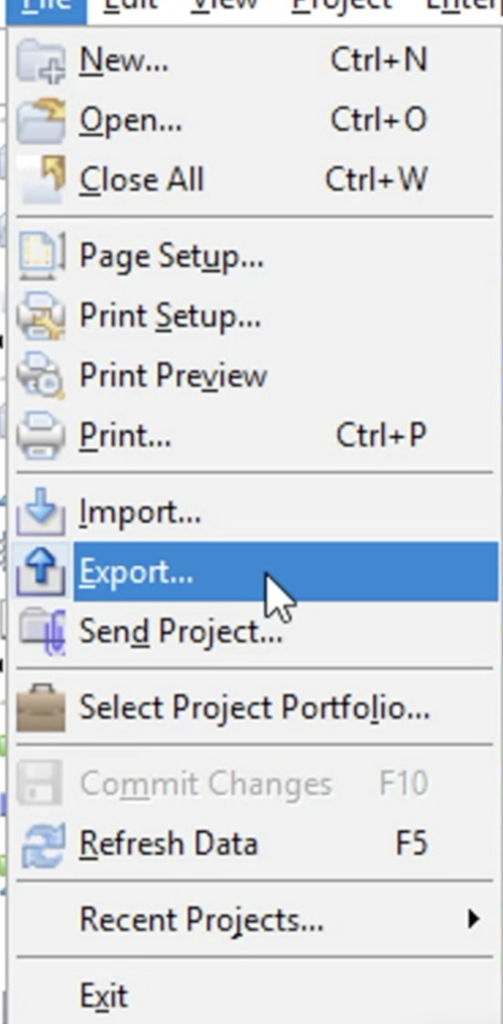 Select Export Option from Menu