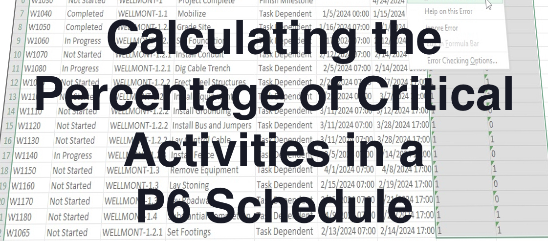 Calculating the Percentage of Critical Activities in the P6 Schedule