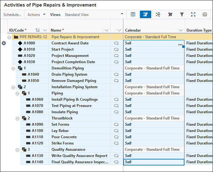 P6 EPPM Calendar Column