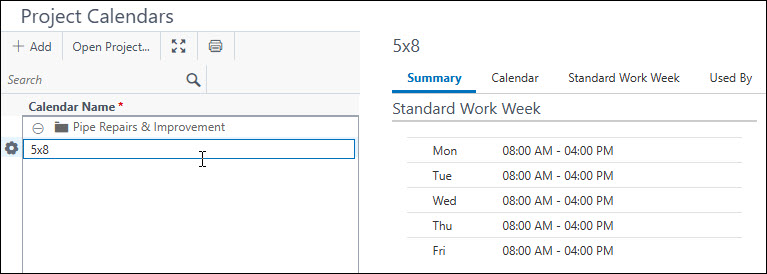 P6 EPPM Calendar Settings