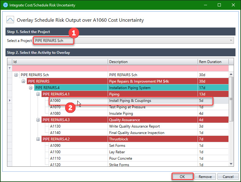Acumen Example Schedule Risk Analysis LOE Tasks in Acumen Risk - Ten Six