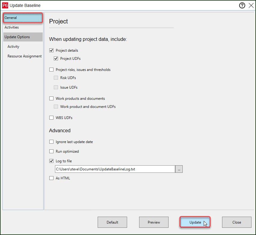 P6 Baseline Update Preview