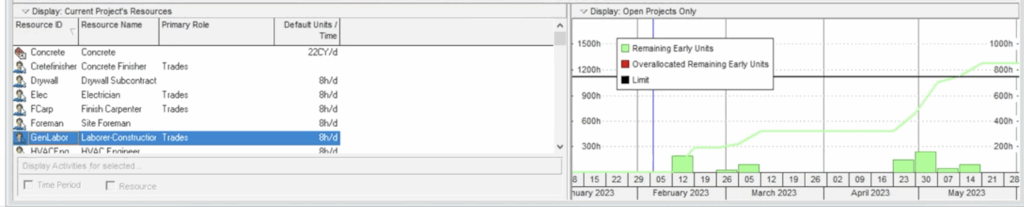 Resource Usage Profile in Primavera P6