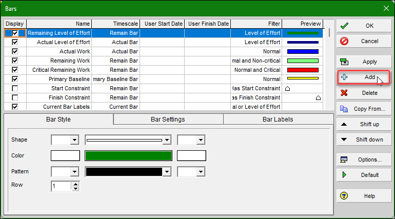  Bars dialog box