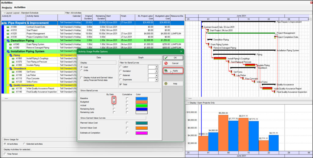 Activity Usage Profile Options