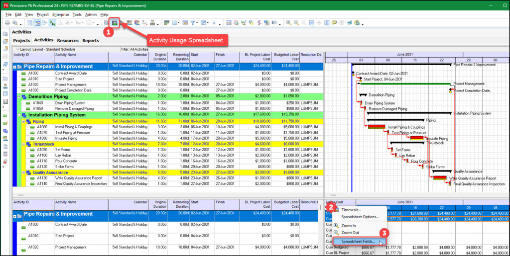 Activity Usage Spreadsheet