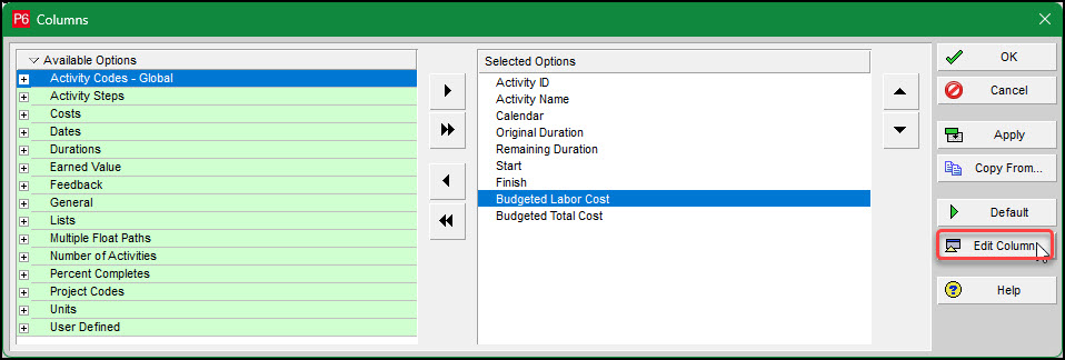Adjust Column Header