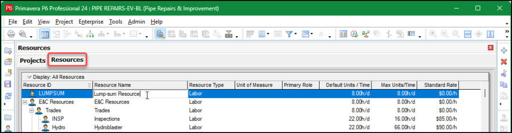 Lump-Sum Resource Loading
