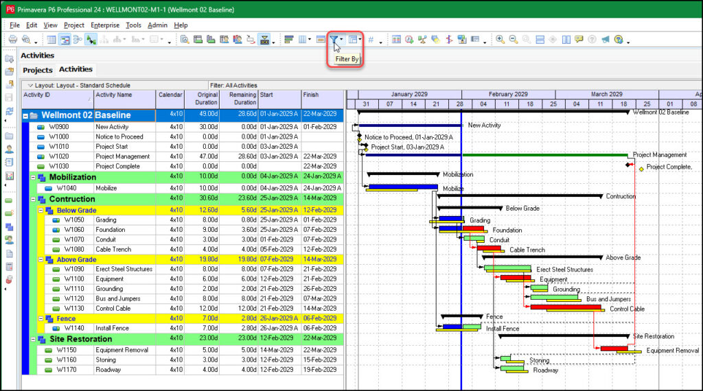 Critical Task Visualization P6 Professional and Critical Task Three-Week Look Ahead Filter - Ten Six