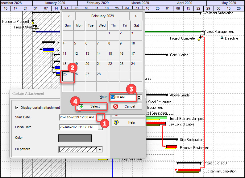 Curtain Attachment dialog box