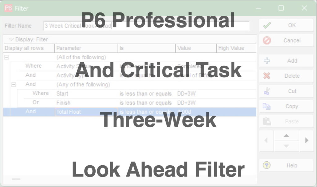 Week. Filter P6 Professional and Critical Task Three-Week Look Ahead Filter - Ten Six