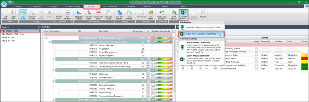 Export risk register.