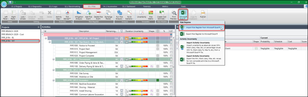 Re-import the Excel risk register