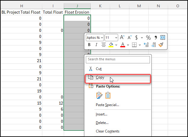 Float Erosion values